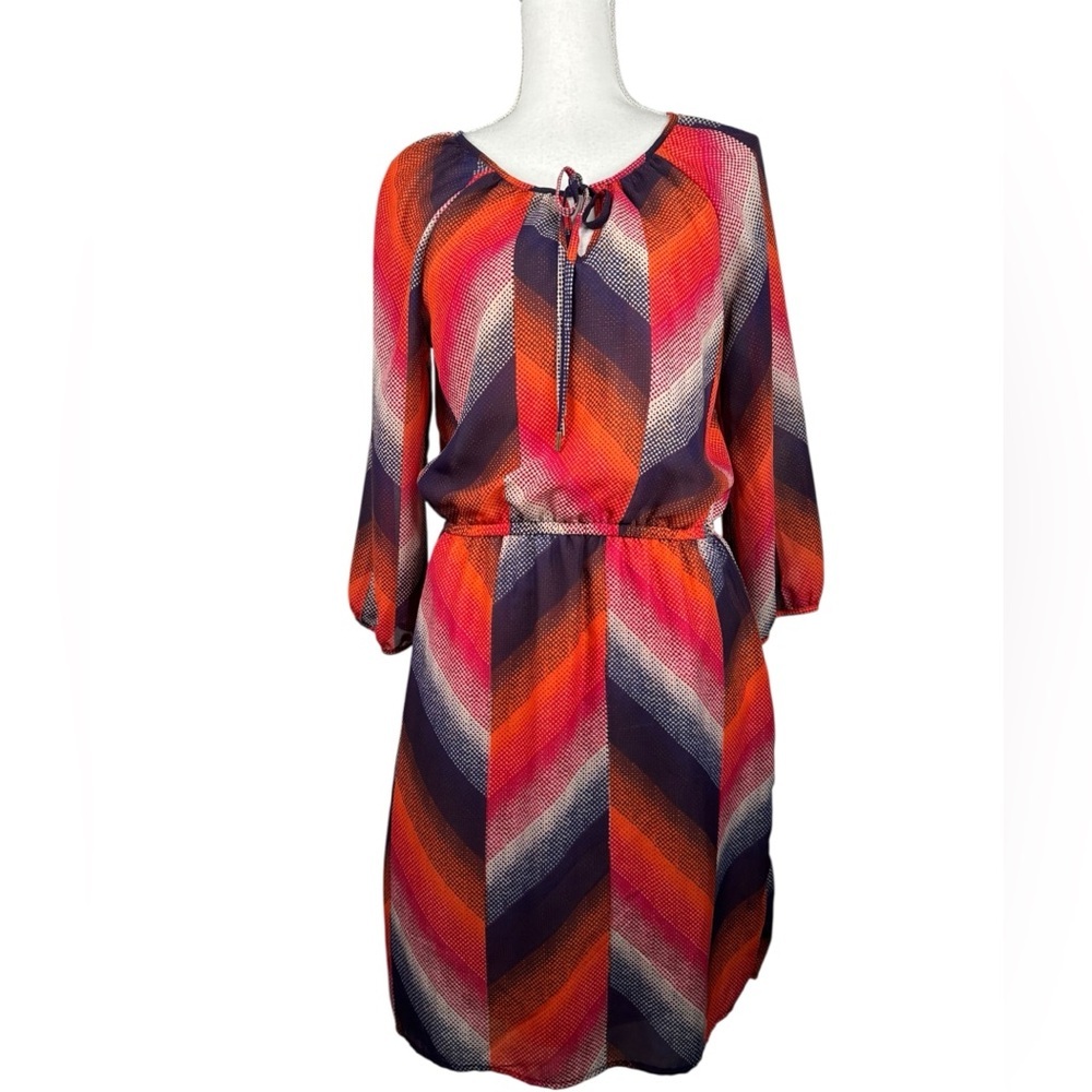 Banana Republic Chevron Pattern Orange Blue Classic Business Dress Size 10